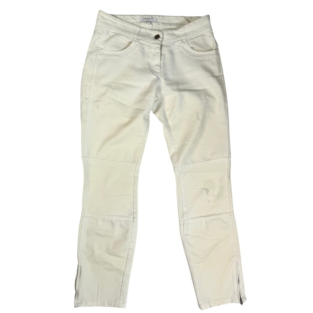 Emerson Fry New York Moto Distressed Womens Skinny Jeans White Cotton Minimalist